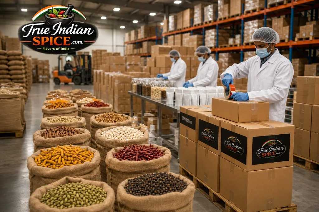 Export packaging and bulk packing of Indian spices in a hygienic facility