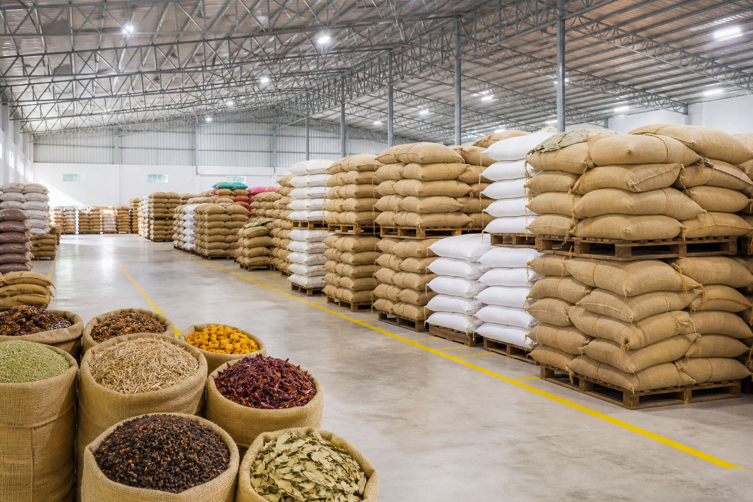 True Indian Spice export warehouse with bulk Bay Leaf inventory