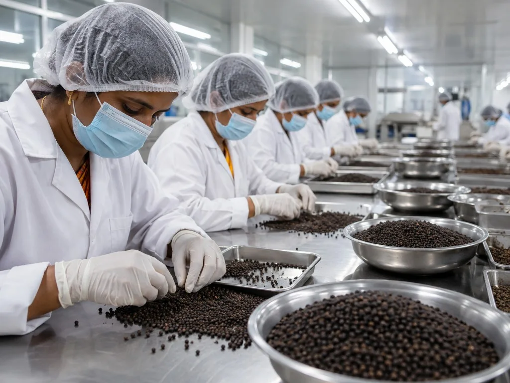 Black Pepper cleaning, sorting and density grading for export