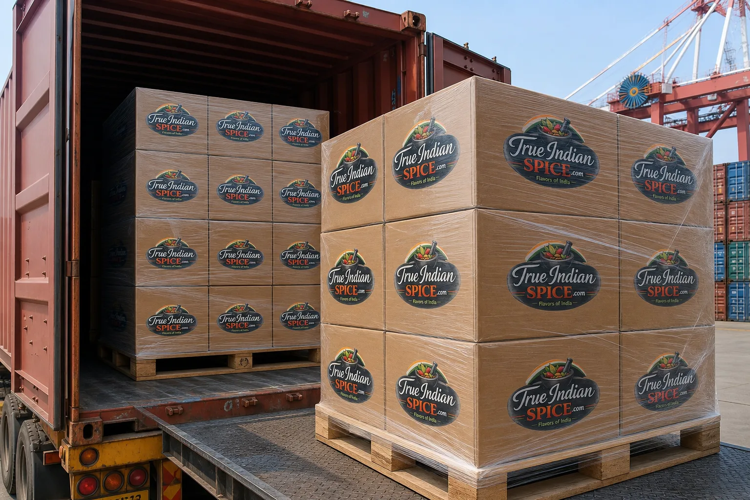 Supervised container loading of packed Indian spices for export