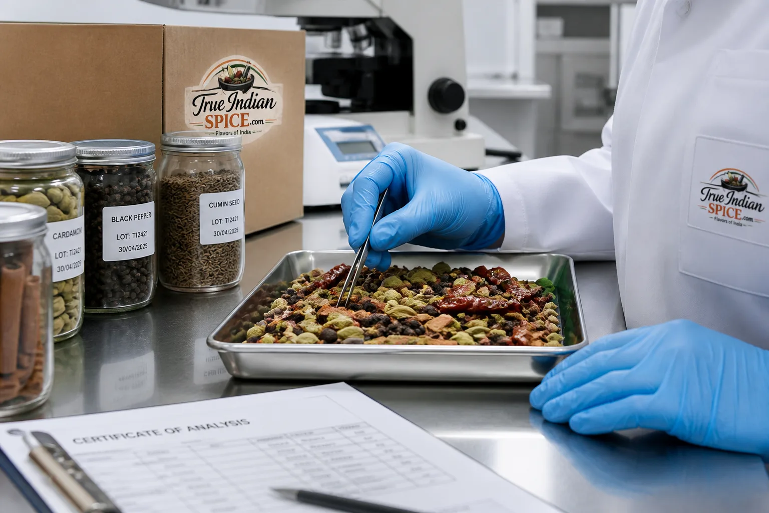Export spice samples prepared for international buyer approval