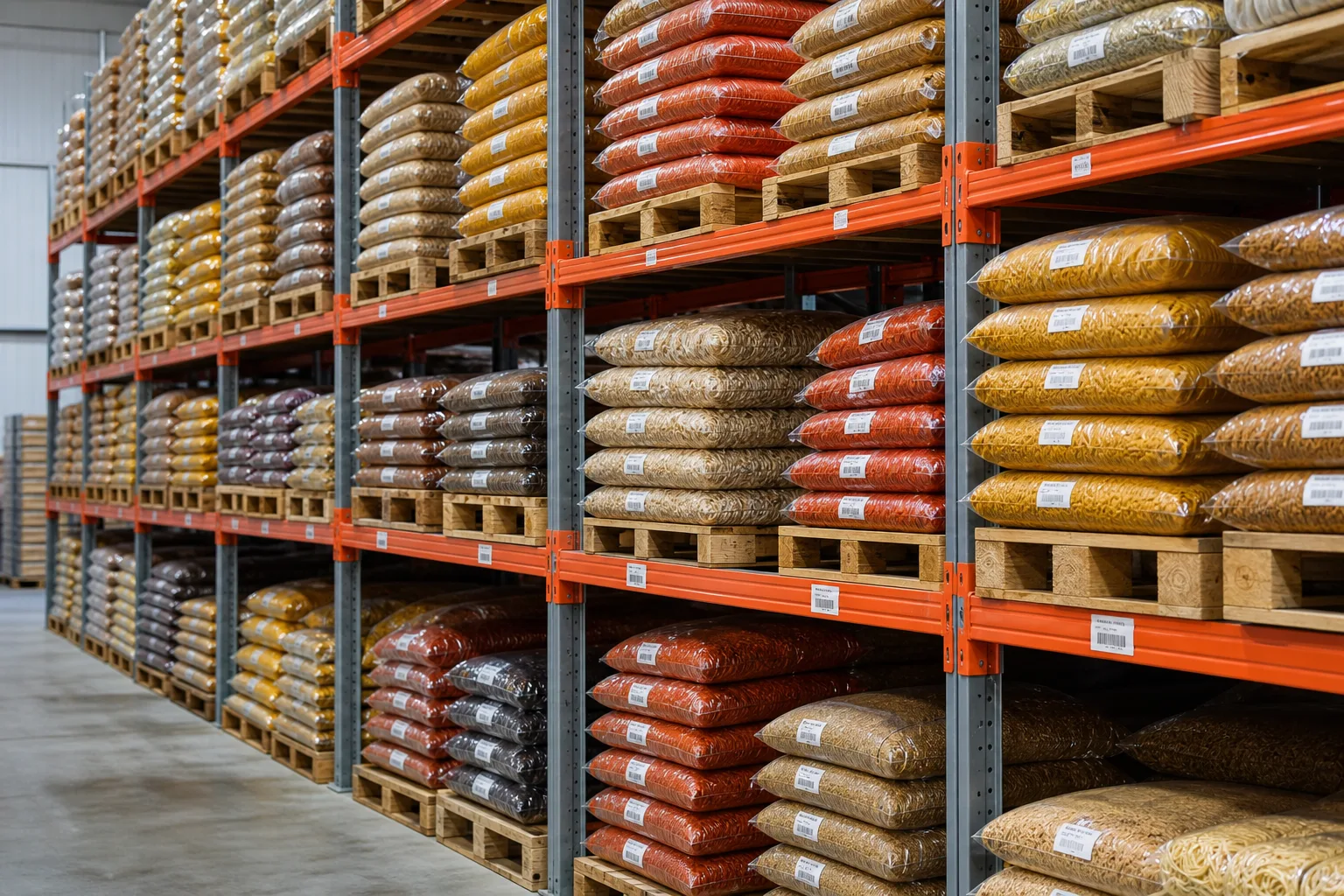 Organized spice inventory storage with lot control at export facility India