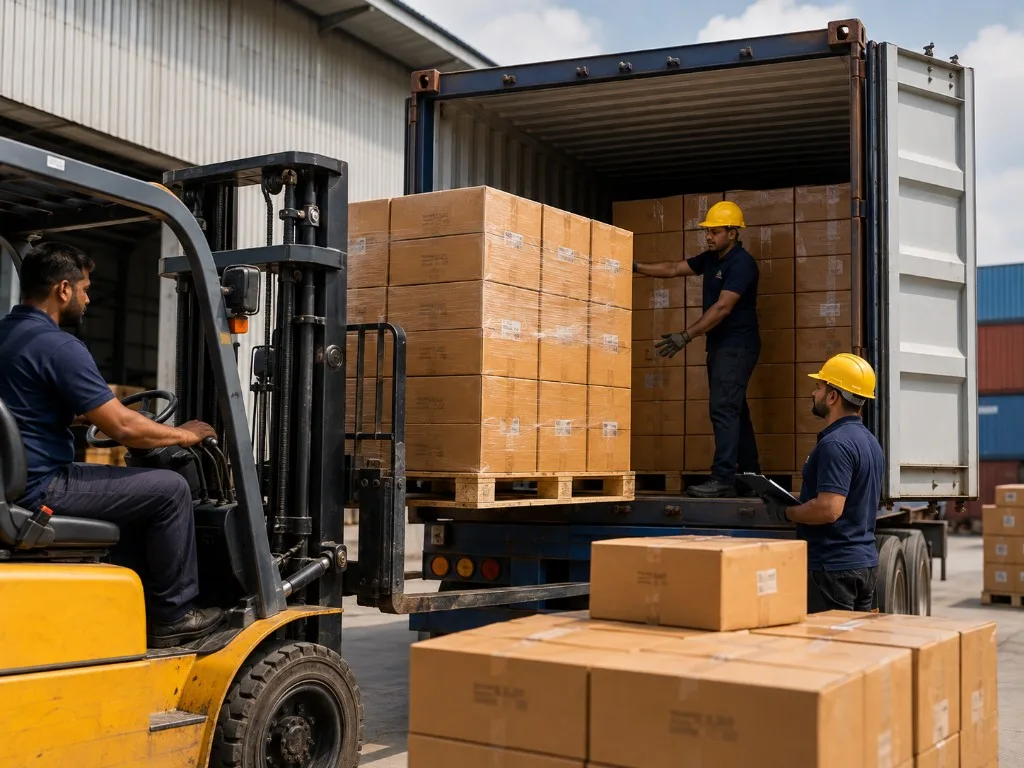 Lakadong Turmeric container loading and palletized export cargo