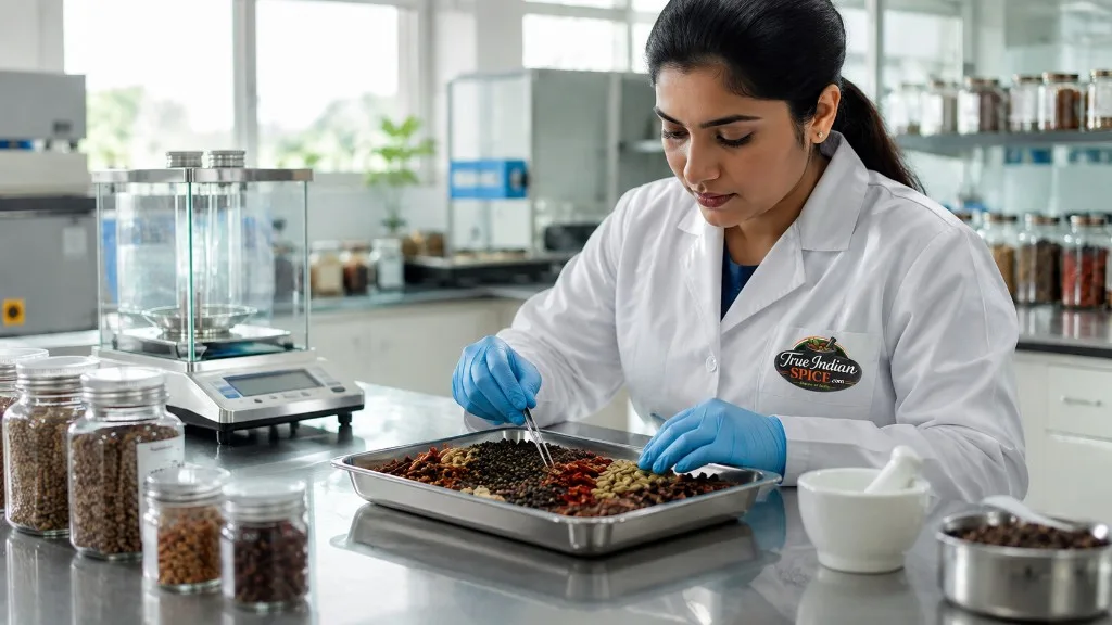 Quality control laboratory inspection of Indian spices for export
